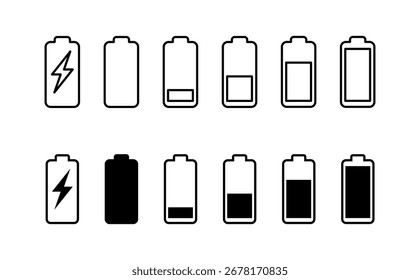 Conjunto de iconos de batería. nivel de Recargo de batería. icono de carga de batería