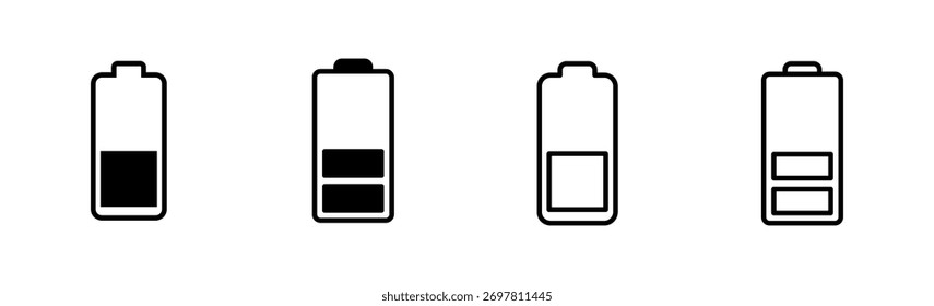 Conjunto de iconos de batería. nivel de Recargo de batería. icono de carga de batería