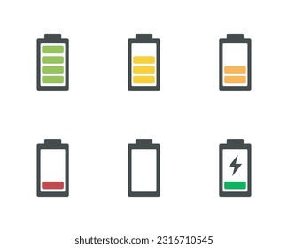battery icon set, battery charge power level indicator