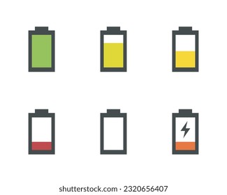 battery icon set, battery charge power level indicator