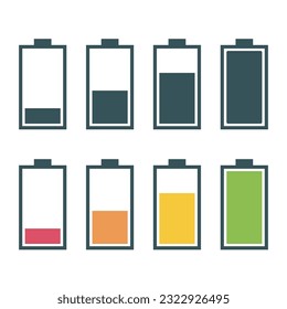 battery icon set, battery charge power level indicator
