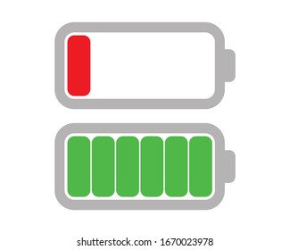 Battery icon set, charging first and last level, raising level, gradation - Vector