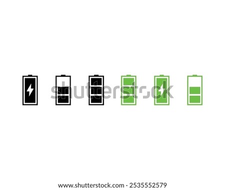 Battery icon set. Battery Charging indicator.   Battery Full Energy