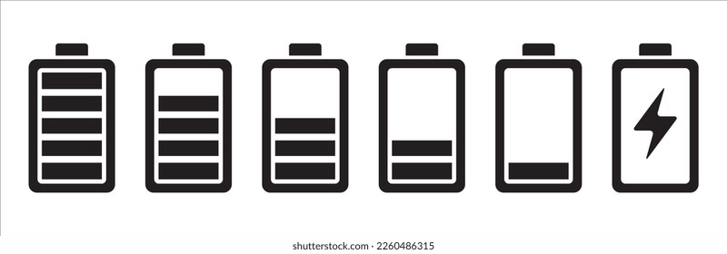 Battery icon set. Battery charging level sign. Charge capacity levels percentage illustration. Vector simple design