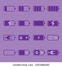 Akkusymbol-Set, Batterieaufladung, Akkuausgang bei Batterieaufladung