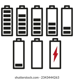 Battery icon set. Battery charging UI icon. Eps 10.