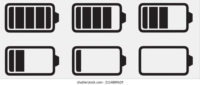 Akkusymbol eingestellt. Erfassung der Ladebatterienanzeige. Ladeanzeiger, Vektorgrafik. Smartphone-Akkumulator.
