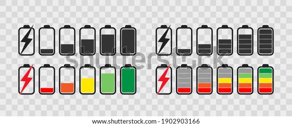 Battery icon set .  Collection of charge battery\
level indicators. Charge indicator , vector illustration.\
Smartphone accumulator. 10\
eps