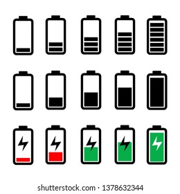 Battery icon set, collection of battery charger illustration
