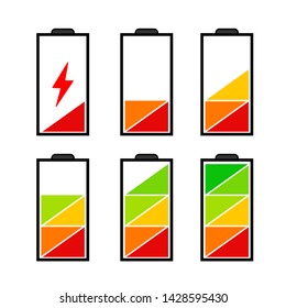 Battery icon set, collection of battery charging illustration. new style battery icons. new generation rechargeable battery flat icons