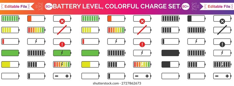 Icono de la batería. Conjunto de iconos de colores de baterías con diferentes niveles de Recargo aislados sobre un fondo claro. Ilustración vectorial