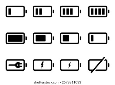 Battery icon set. colorful style vector icons. Batery charge indicator. Battery level, energy, full. Power low up status batteries logo. vector.