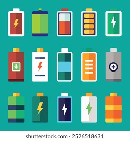 Battery Icon Set With Different Color.