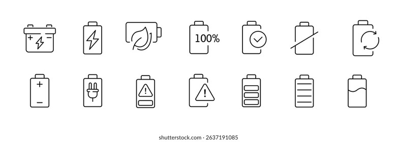 Battery icon set for energy management and sustainability design