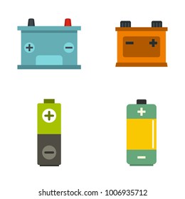 Battery icon set. Flat set of battery vector icons for web design isolated on white background