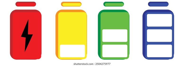 Battery icon set. Battery Full charge indicator or low charge sign. Level battery Energy powerfully full. design eps 10