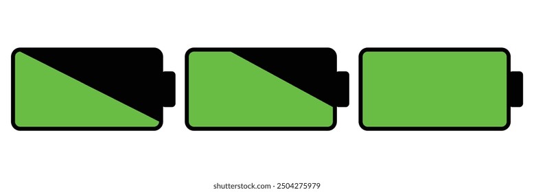 Battery icon set. Battery Full charge indicator or low charge sign. Level battery Energy powerfully full. design eps 10