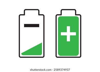 Battery icon set. Battery Full charge indicator or low charge sign. Level battery Energy powerfully full. design eps 10