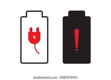 Battery icon set. Battery Full charge indicator or low charge sign. Level battery Energy powerfully full. design eps 10