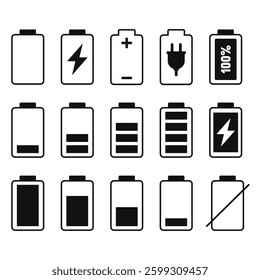 Battery icon set full charge battery icon battery level indicator set