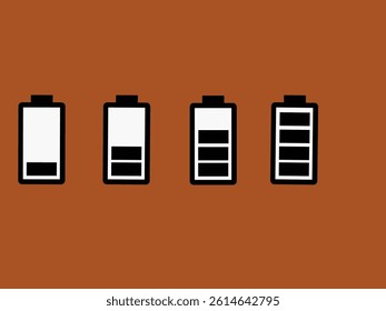 Battery icon set. Battery Full charge indicator or low charge sign. Level battery Energy powerfully full.
