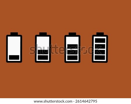 Battery icon set. Battery Full charge indicator or low charge sign. Level battery Energy powerfully full.