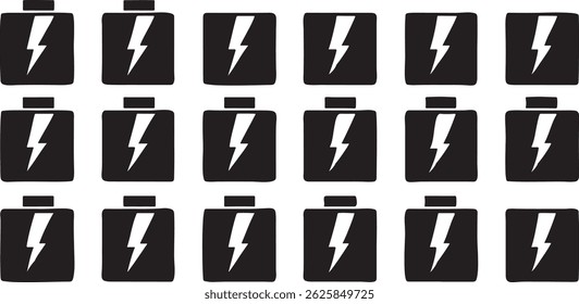 Battery Icon Set in Grid Format Digital Line Art