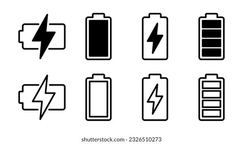 Icon-Set-Illustration zum Akku. Batterieaufladezeichen und -symbol. Batterieladung