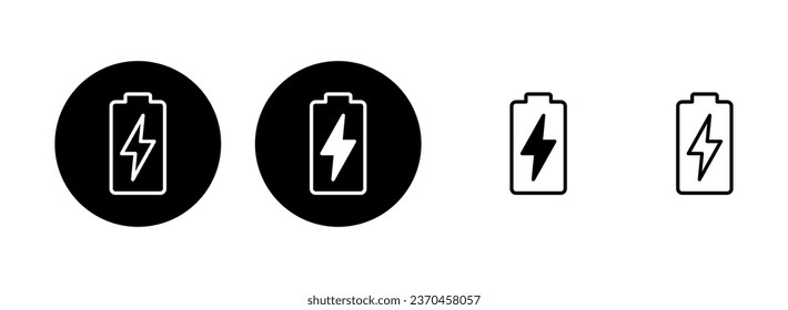 Ilustración del conjunto de iconos de la batería. símbolo y signo de carga de batería. nivel de carga de la batería