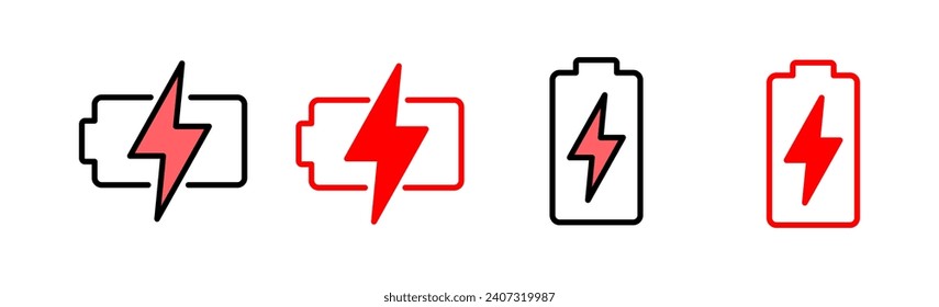 Ilustración del conjunto de iconos de la batería. símbolo y signo de carga de batería. nivel de carga de la batería