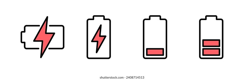 Battery icon set illustration. battery charging sign and symbol. battery charge level