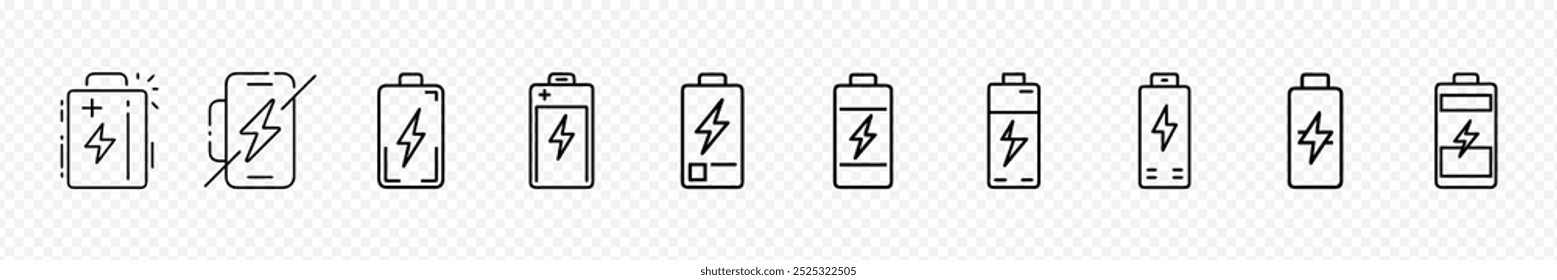 Battery icon set. Battery Icon Illustration Vector Set, Battery fast charging features and issues icon set in black and colorful style. 