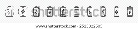 Battery icon set. Battery Icon Illustration Vector Set, Battery fast charging features and issues icon set in black and colorful style. 