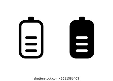 battery icon set. indicating charge level. perfect for mobile apps, websites, and user interfaces. Black and white silhouette on a transparent background	