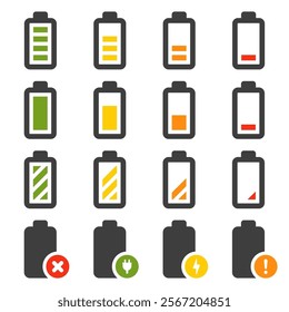 Battery icon set isolated on white background
