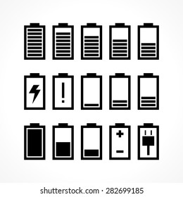 Battery icon set isolated on white