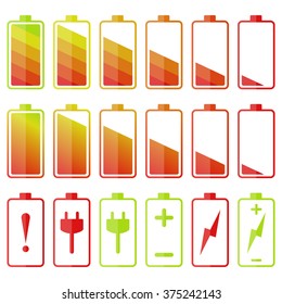 Battery icon set. Isolated vector illustration