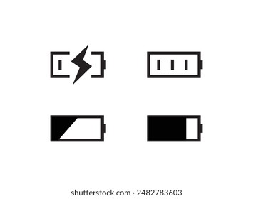 Conjunto de iconos de la batería, indicadores de duración de la batería. Vectores de batería. Baterías Icono Recargo Alto Conjunto bajo Línea de contorno de Vector Estilo de diseño de trazo editable aislado en blanco