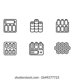 Bateria Ícone Definir Linha Arte Armazenamento de Energia Fonte de Energia Design Minimalista Estilo Limpo Gráficos Vetoriais