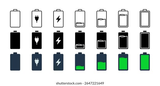 Batteriesymbolsatz. für mobiles Konzept und Webdesign auf weißem Hintergrund. Vektorgrafik