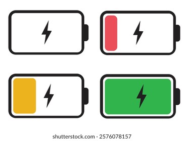 Battery and battery icon set on vector design and white background