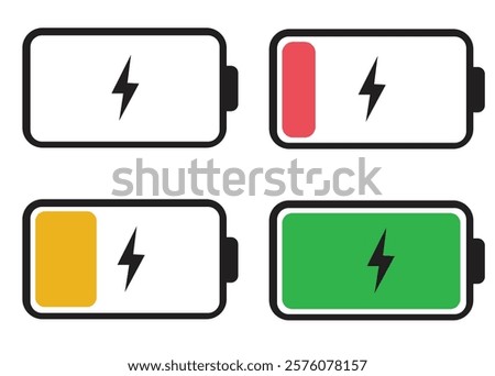 Battery and battery icon set on vector design and white background