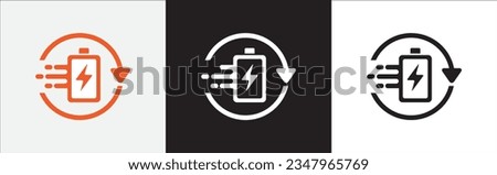 Battery icon set. Quick charge Battery charge level. battery Charging icon. Vector symbol illustration in black and white. Battery or fuel fast charging indicator icons set.