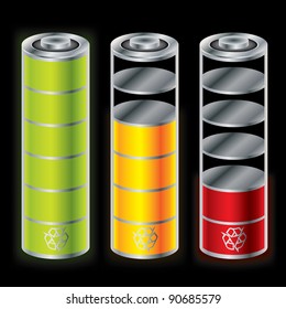 Battery icon set showing different charge status