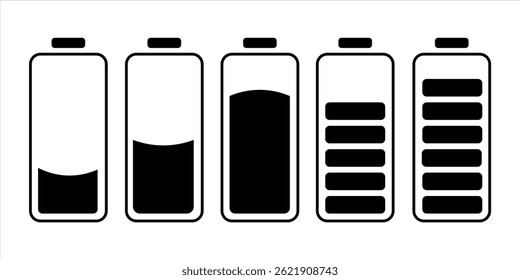 battery icon set silhouette vector on white background.