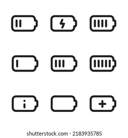 battery icon set, simple icons. Thin lines on a white background.