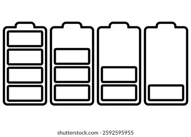 
Battery icon set. Smartphone Battery status icon. phone battery level indicator symbol. Battery Full charge indicator or low charge sign. Charge level vector illustrator.