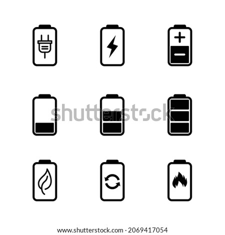 Battery Icon Set Vector, Batery Icon Charge High Low