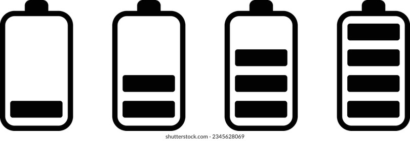 Battery icon set vector . Charge level indicator from low to full charging