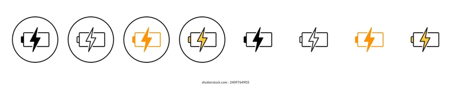 Vector de conjunto de iconos de la batería. símbolo y signo de carga de batería. nivel de carga de la batería
